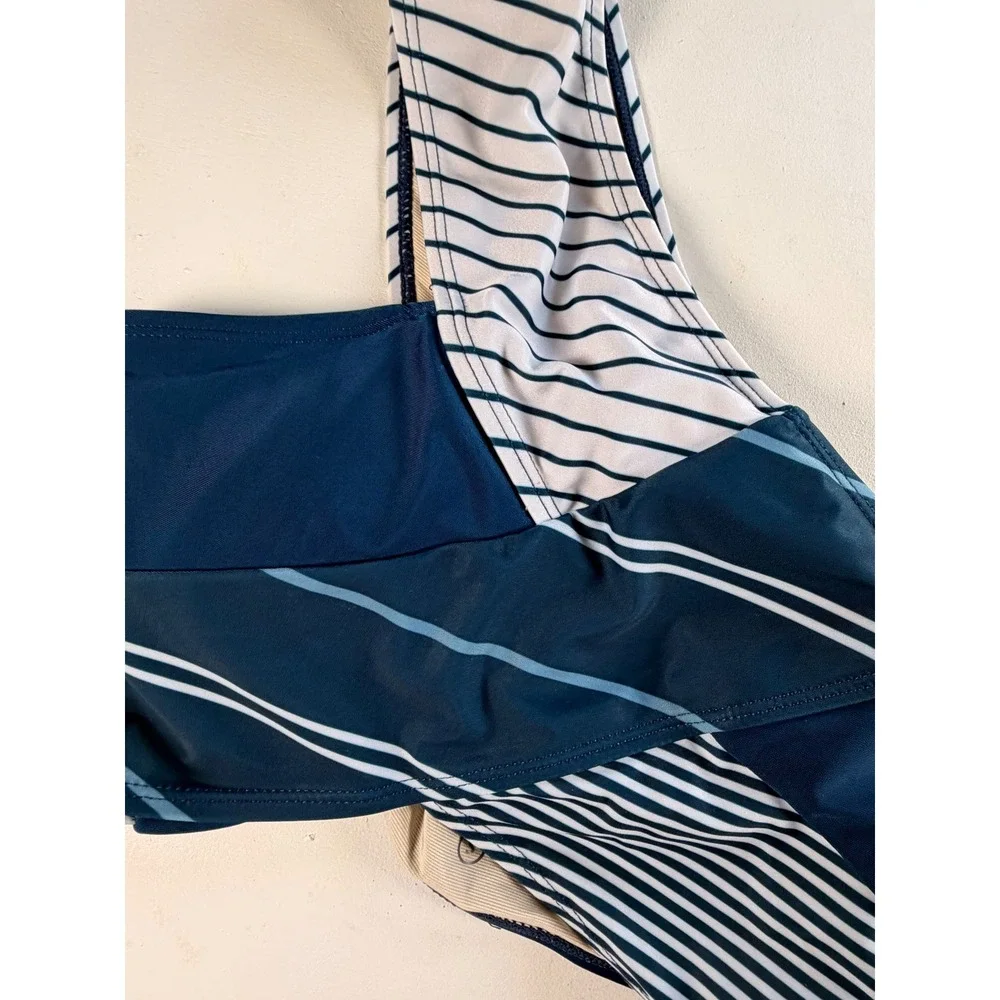 Nani Swimwear Bikini Top Womens Small Navy White Excellent One Shoulder Striped
